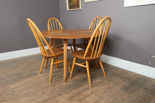 Vintage Ercol Light Elm Oval Drop Leaf Dining Table and 4 Quaker Chairs