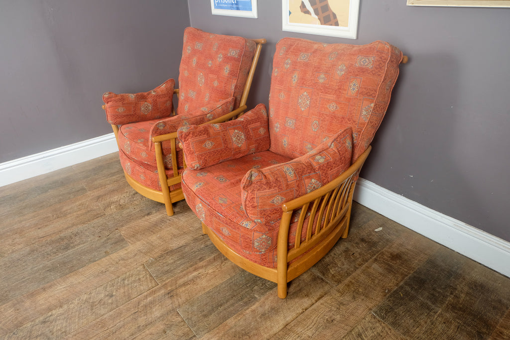 Vintage Retro Pair of Ercol Renaissance Light Elm Armchairs