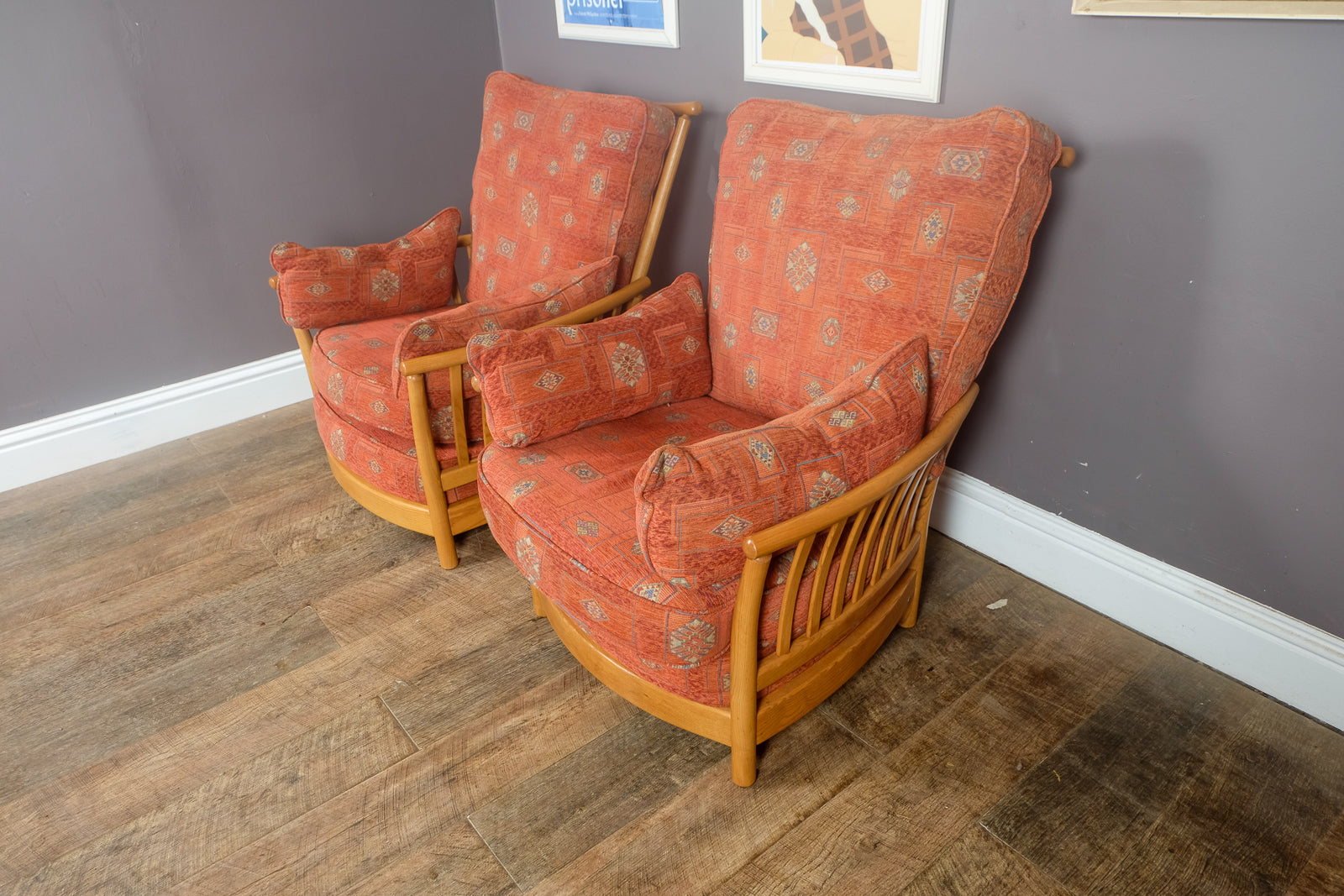 Vintage Retro Pair of Ercol Renaissance Light Elm Armchairs