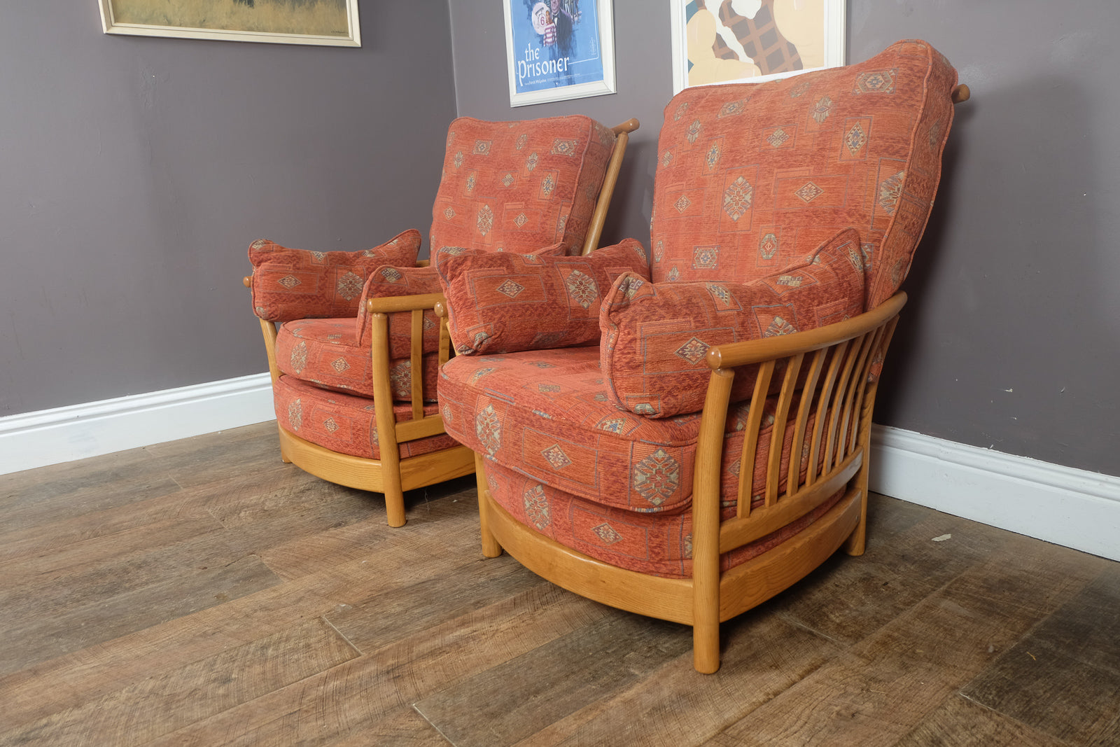 Vintage Retro Pair of Ercol Renaissance Light Elm Armchairs