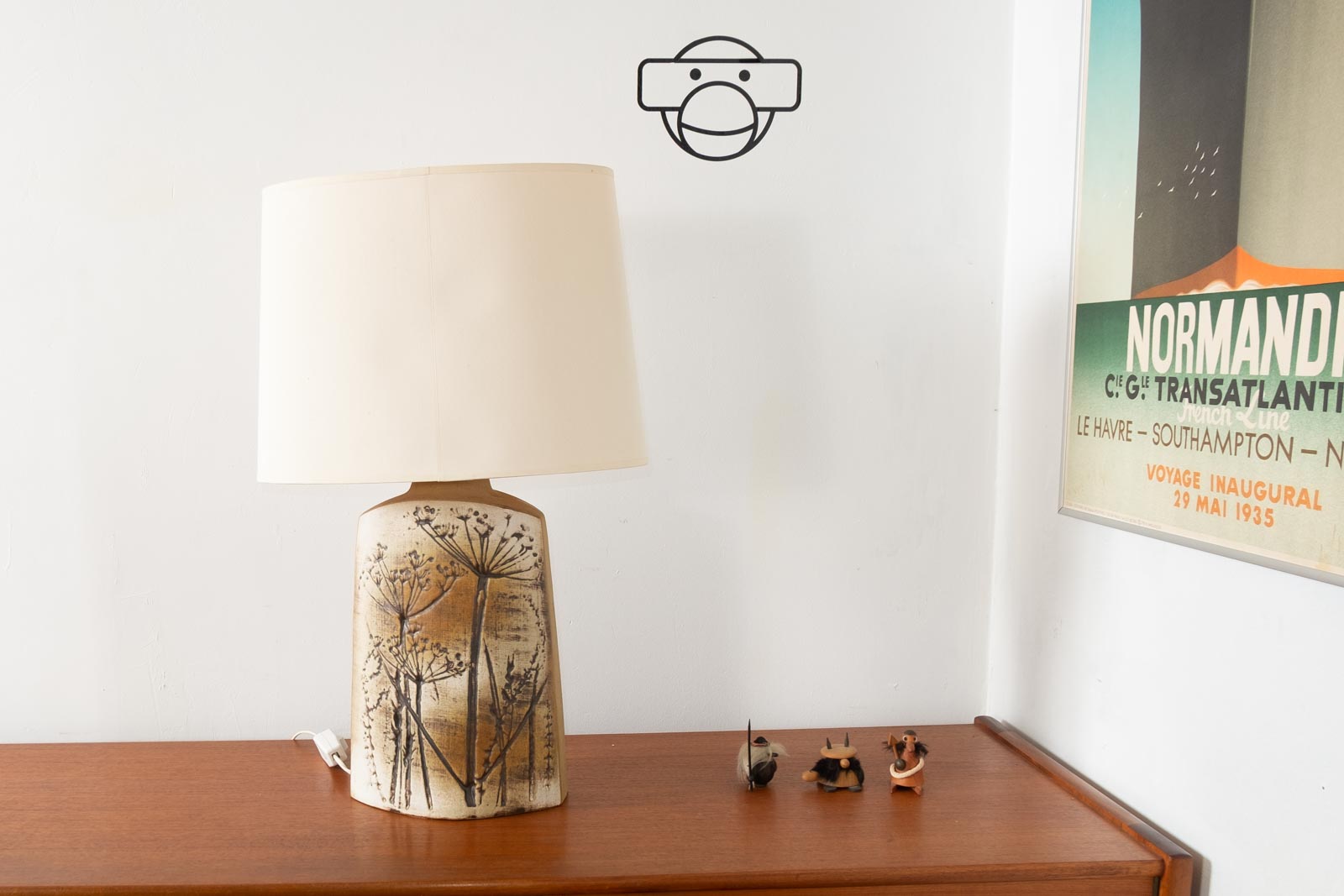 Vintage Retro Large Tremaen Pottery Lamp Cow Parsley Lamp